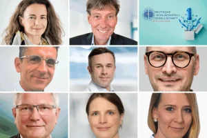 Das NIHSS-Team (v.o.l.): Cornelia Reisacher, Thomas Nägele, Prof. Darius Nabavi, PD Dr. Bastian Volbers, Mario Lorenz, Prof. Jürgen Faiss, PD Dr. Annerose Mengel und PD Dr. Katharina Feil